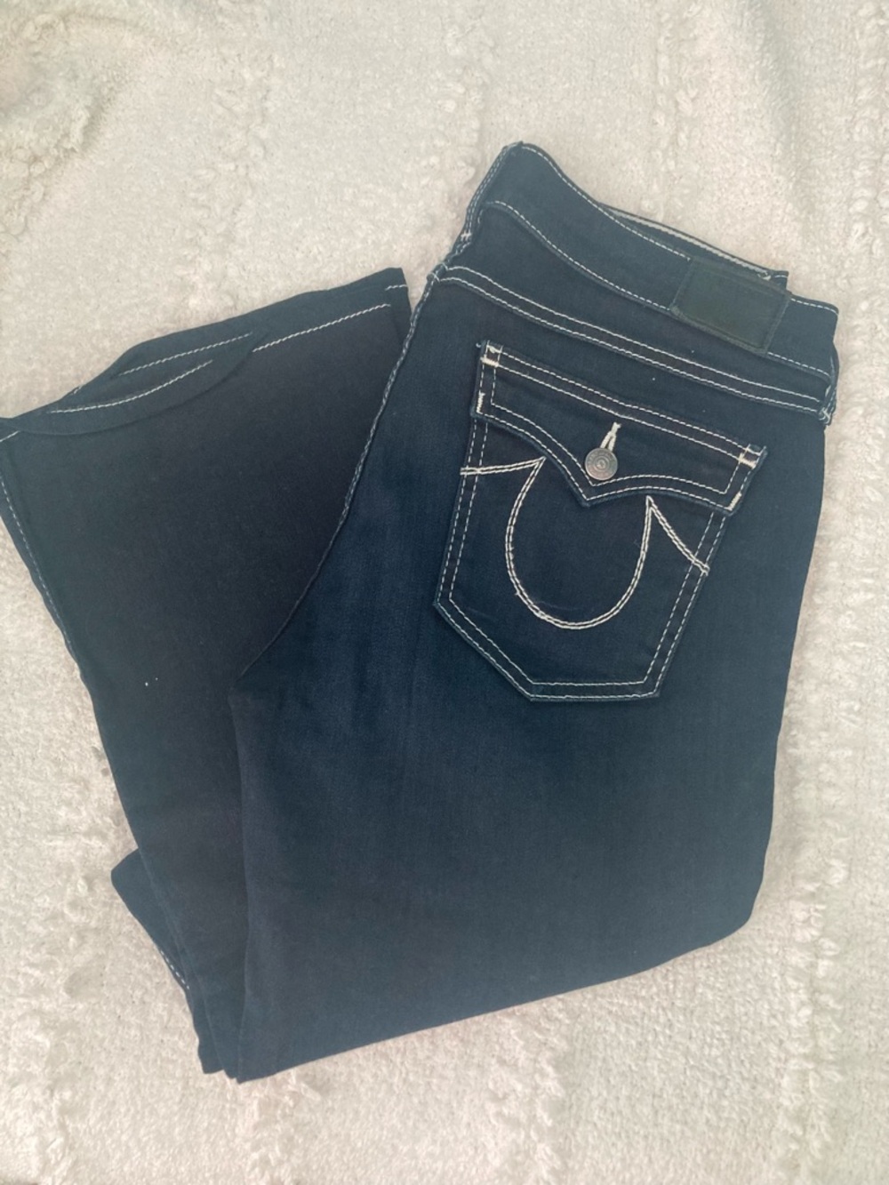 True Religion Dark Blue Boot Cut Jeans with Contrast Stitching